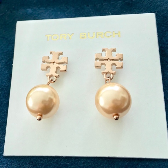 NEW Tory Burch Evie Pearl Drop Earrings Rose Gold - Picture 3 of 5